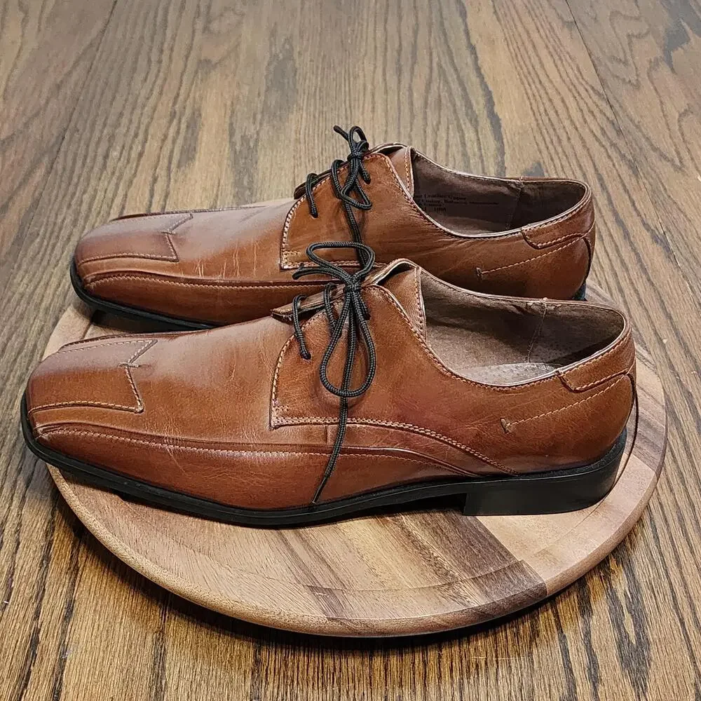 Stacy Adams Shoes Mens Size 10 Brown Leather Derby Dress Square Toe 23292-03